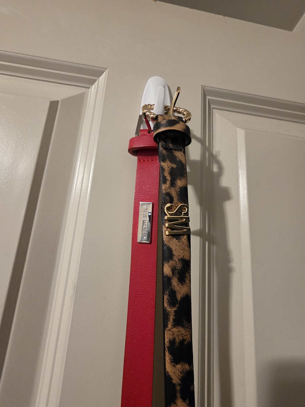 Steve Madden Red Leather Belt & Leopard Print Belt Set with Gold Accents